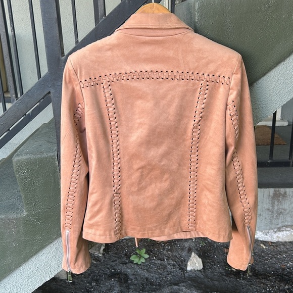 We are Kindred Camilla Hand Stitched Biker Jacket in Pink Vegan Suede Sz US 4 - Picture 7 of 8